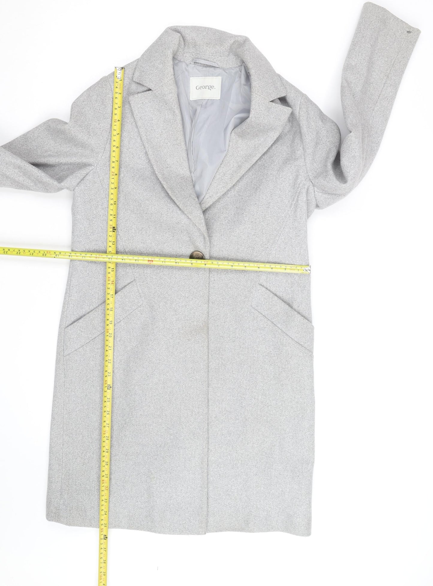 George Women's Grey Size 10 Long Wool Blend Overcoat
