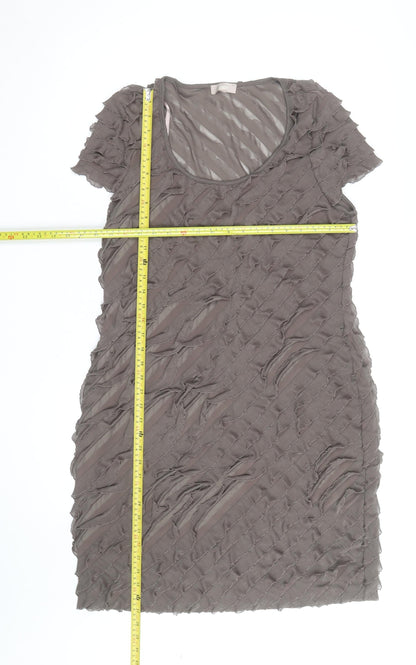 Soon Women’s Brown Ruffle Textured Short Sleeve Bodycon Dress Size 16