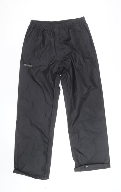 Regatta Boys Black Waterproof Rain Trousers 11-12 Years Lightweight Elastic Waist