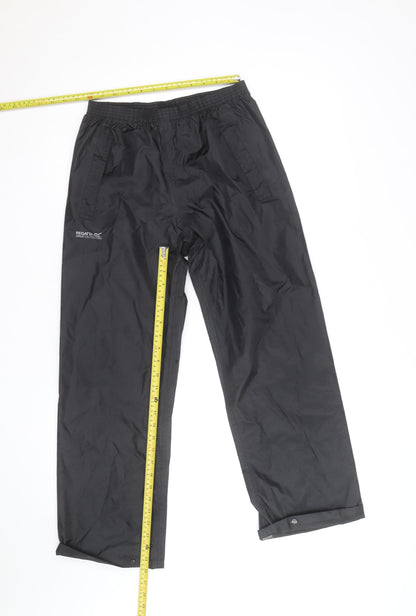 Regatta Boys Black Waterproof Rain Trousers 11-12 Years Lightweight Elastic Waist