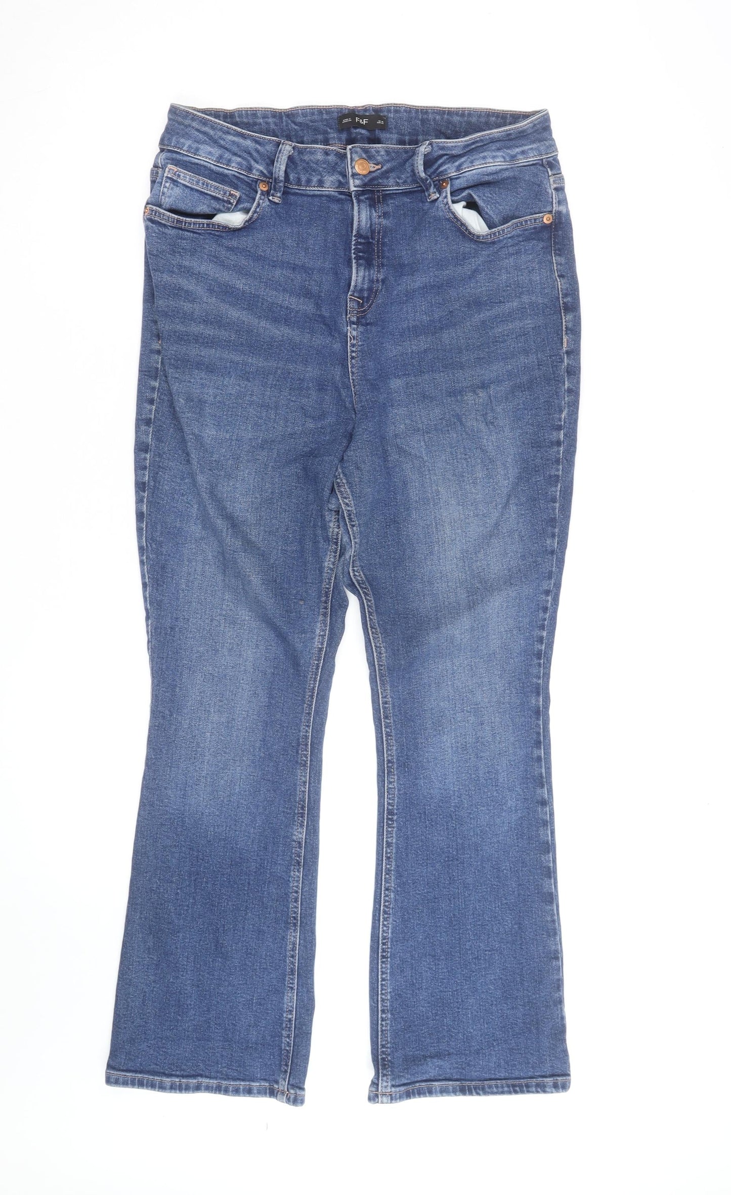 F&F Women Blue Bootcut Jeans Size 14 Regular Mid Rise Denim
