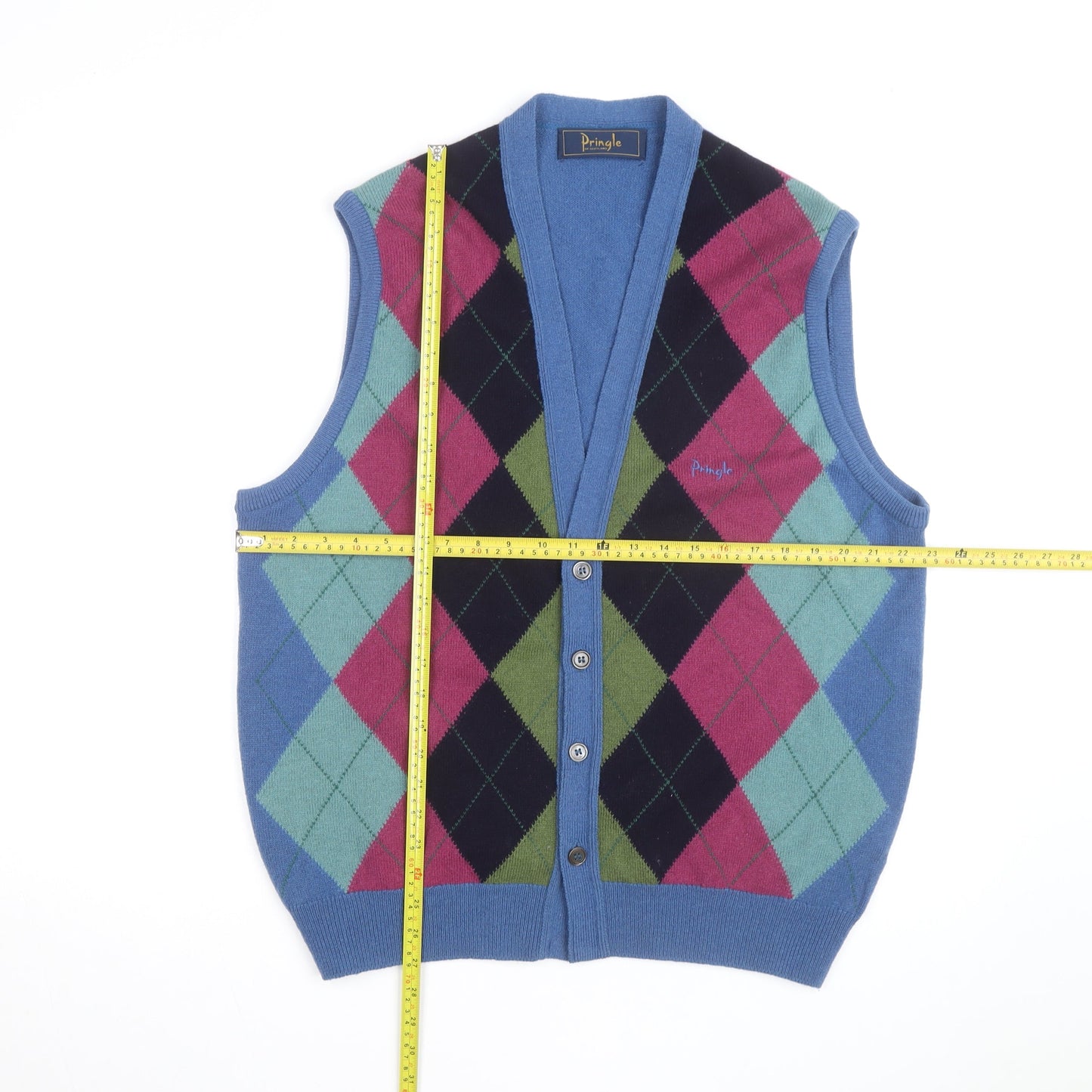 Pringle of Scotland Men's Multicoloured Wool Argyle Sleeveless Vest M