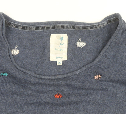 Mantaray Women Blue Embroidered Umbrella Cotton Jumper Size 20