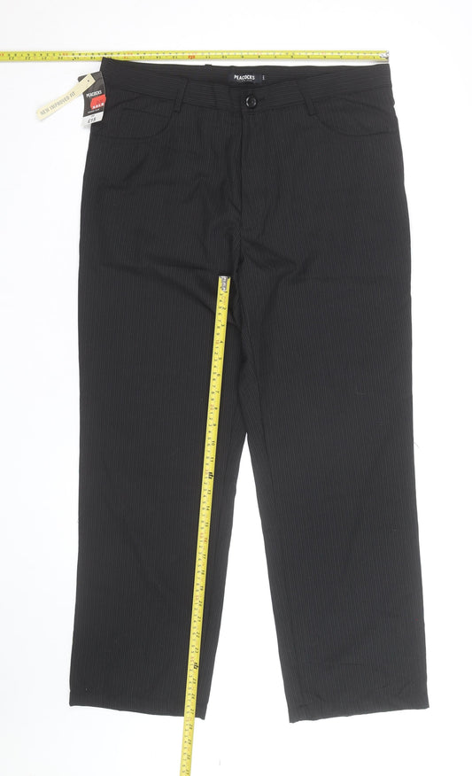 Peacocks Men's Black Pinstripe Chino Trousers Size S Regular Fit