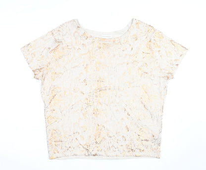 Monsoon Women’s Beige Metallic Animal Print Short Sleeve Jumper M