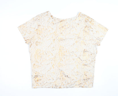 Monsoon Women’s Beige Metallic Animal Print Short Sleeve Jumper M