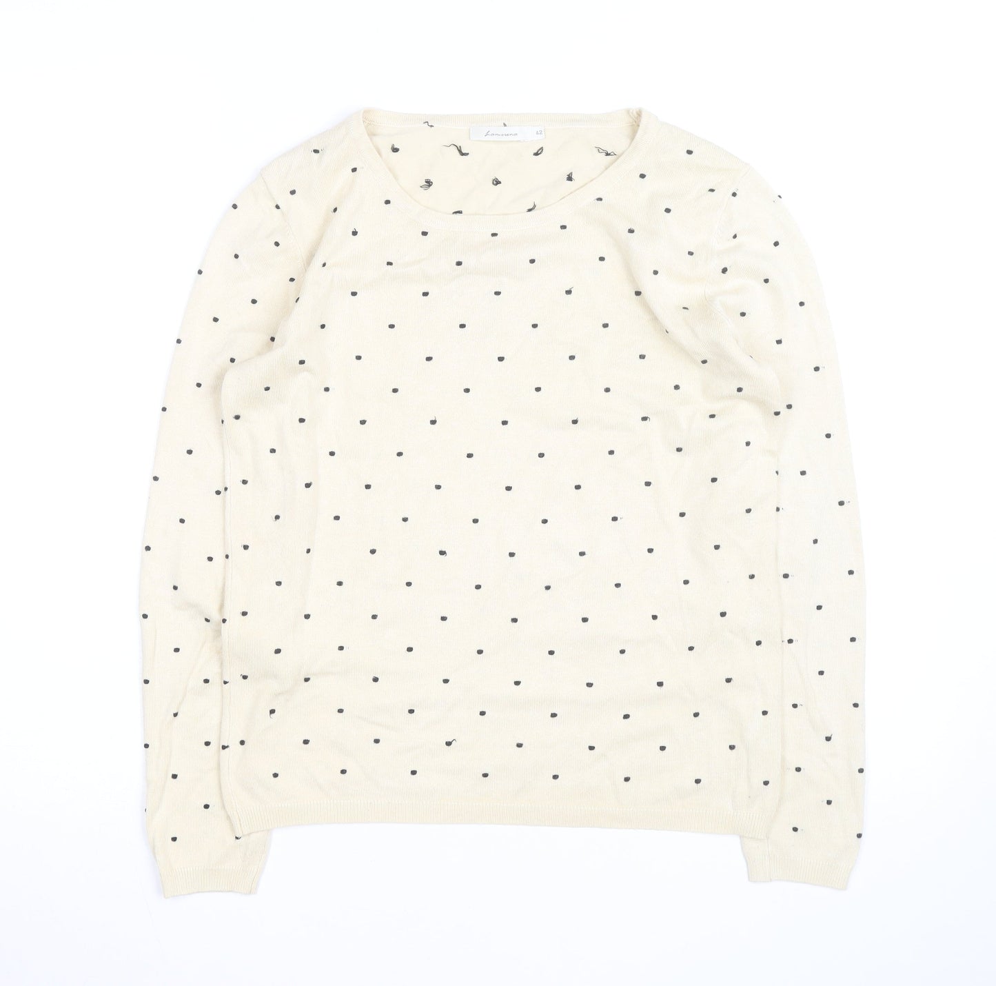 Lamorena Men Beige Polka Dot Lightweight Crew Neck Jumper Size L
