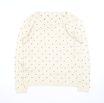 Lamorena Men Beige Polka Dot Lightweight Crew Neck Jumper Size L