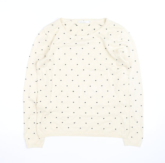 Lamorena Men Beige Polka Dot Lightweight Crew Neck Jumper Size L