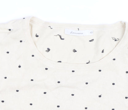 Lamorena Men Beige Polka Dot Lightweight Crew Neck Jumper Size L