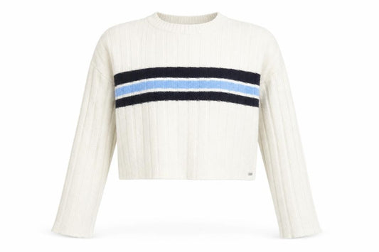 Pull&Bear Teens Ivory Striped Crew Neck Knit Jumper Size M
