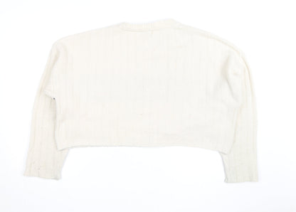 Pull&Bear Teens Ivory Striped Crew Neck Knit Jumper Size M