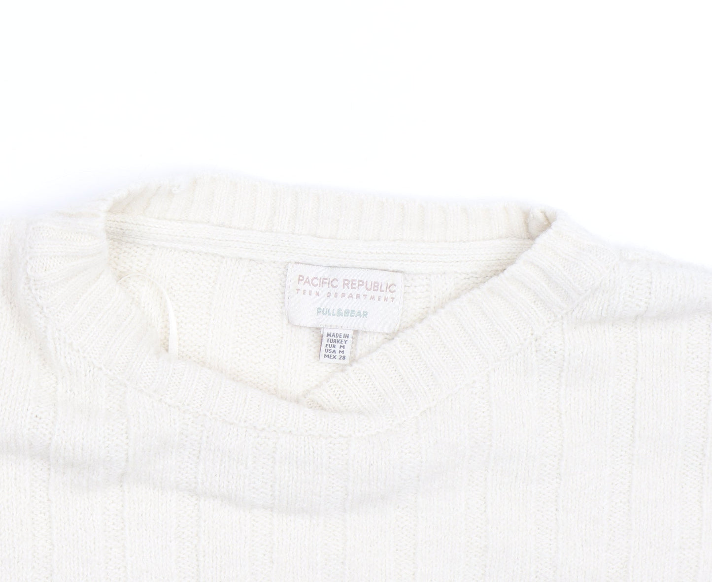 Pull&Bear Teens Ivory Striped Crew Neck Knit Jumper Size M