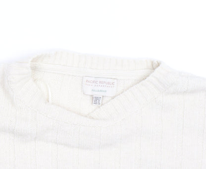 Pull&Bear Teens Ivory Striped Crew Neck Knit Jumper Size M