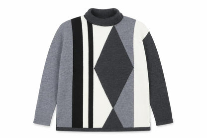 Next Women's Grey Roll Neck Argyle Wool Jumper Size L