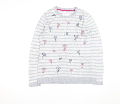 Mantaray Women Grey Floral Striped Pullover Jumper Size 14