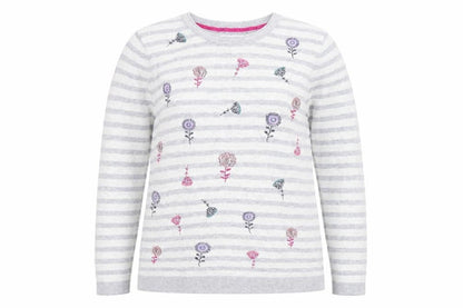 Mantaray Women Grey Floral Striped Pullover Jumper Size 14
