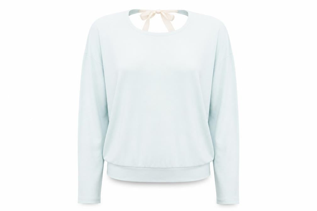Gilly Hicks Women Light Blue Open Back Bow Tie Lightweight Jumper S