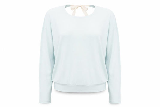 Gilly Hicks Women Light Blue Open Back Bow Tie Lightweight Jumper S