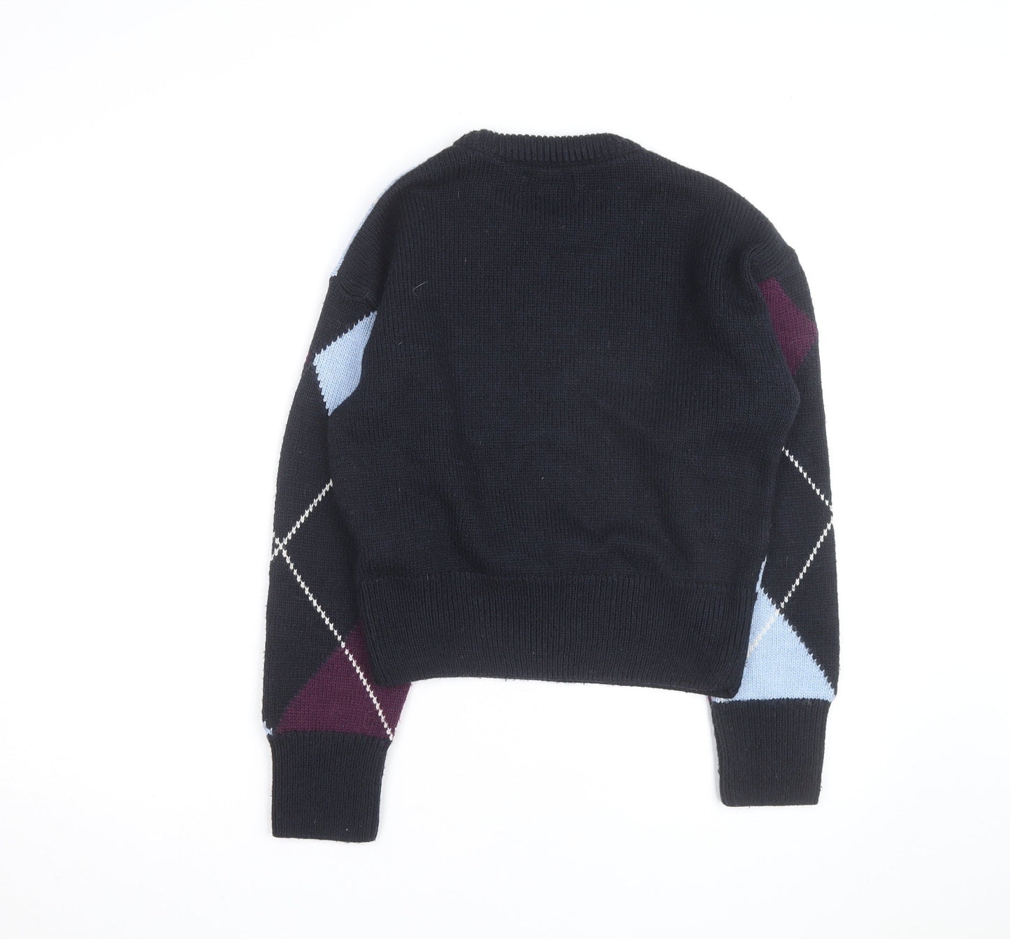 Superdry Women’s Multicoloured Argyle Knit Jumper UK 12 Crew Neck