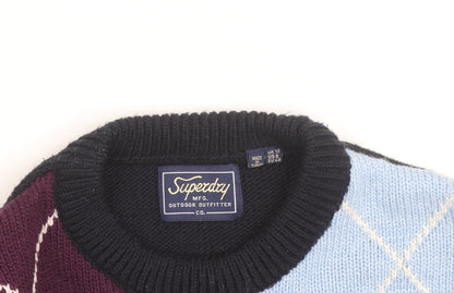 Superdry Women’s Multicoloured Argyle Knit Jumper UK 12 Crew Neck