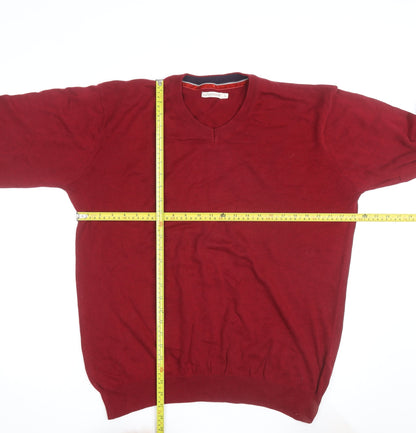 Sandstone Men's Red Cotton V-Neck Pullover Jumper Size L