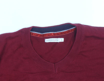 Sandstone Men's Red Cotton V-Neck Pullover Jumper Size L
