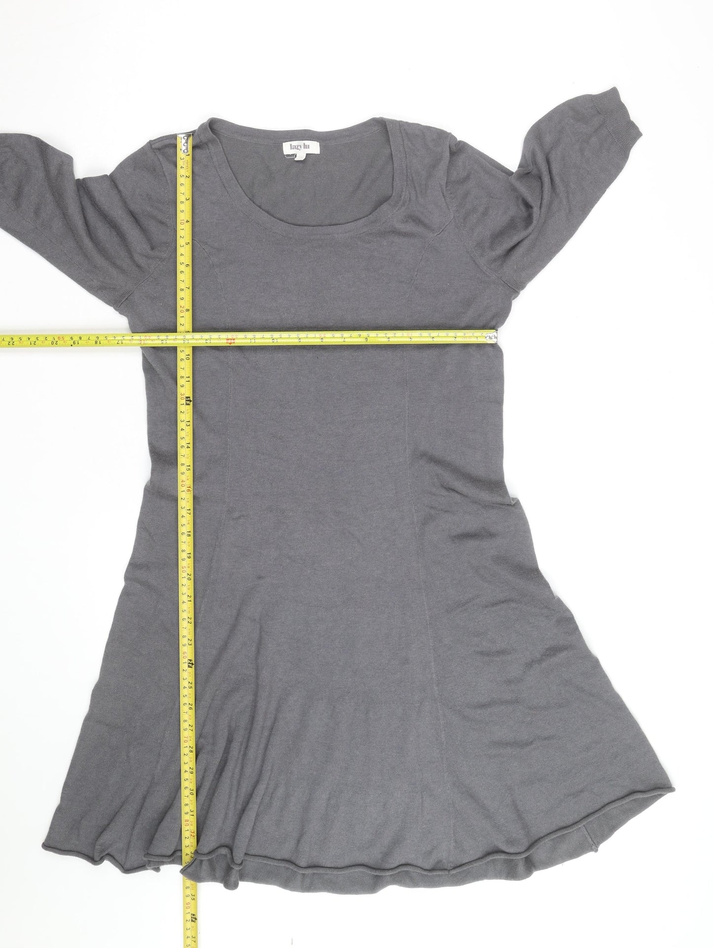 Lazy Lu Women's Grey Swing Knit Dress Size M Scoop Neck Casual