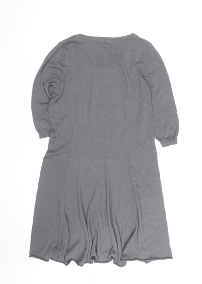 Lazy Lu Women's Grey Swing Knit Dress Size M Scoop Neck Casual