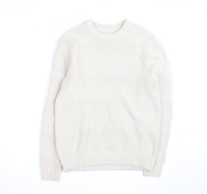 Marks and Spencer Men's Ivory Knit Cotton Blend Crew Neck Jumper M
