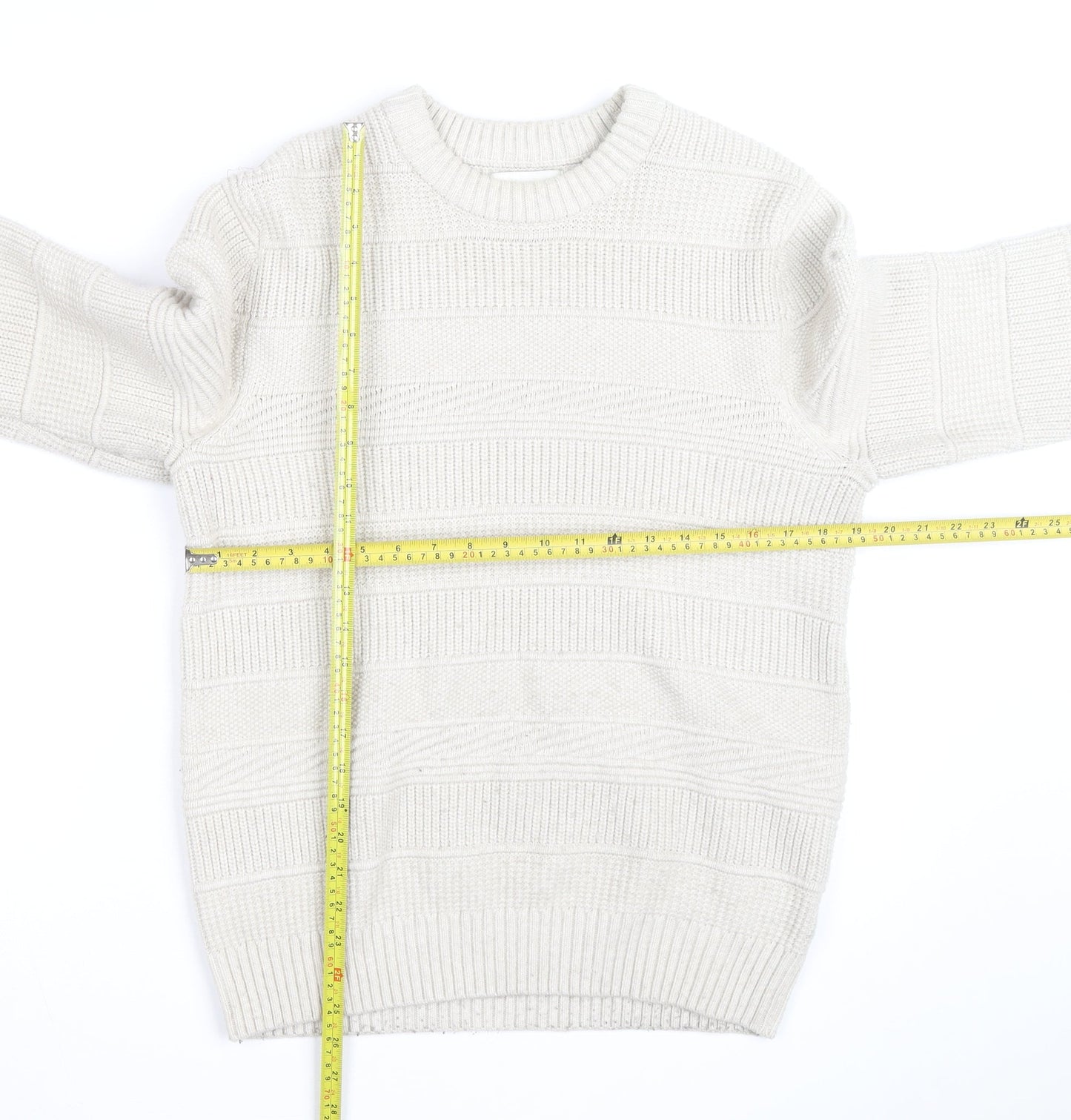 Marks and Spencer Men's Ivory Knit Cotton Blend Crew Neck Jumper M