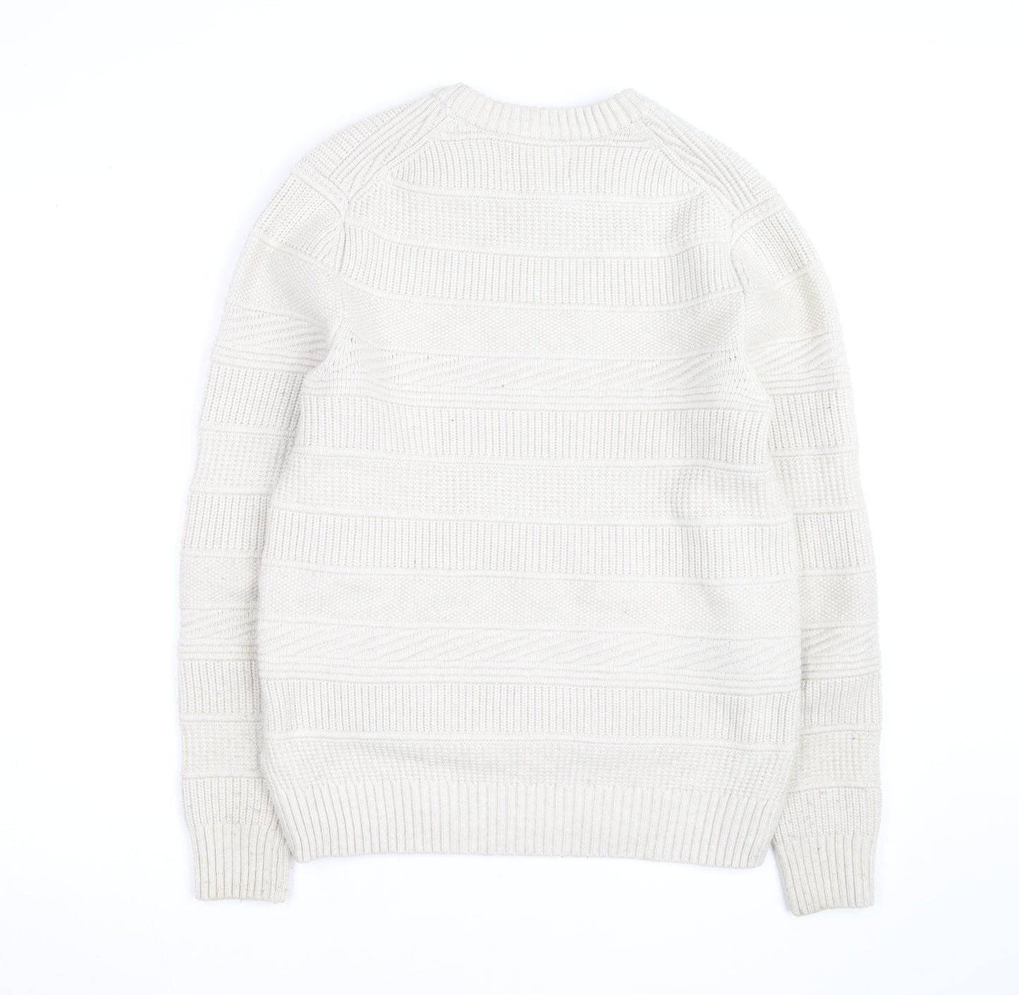 Marks and Spencer Men's Ivory Knit Cotton Blend Crew Neck Jumper M