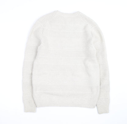 Marks and Spencer Men's Ivory Knit Cotton Blend Crew Neck Jumper M
