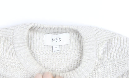 Marks and Spencer Men's Ivory Knit Cotton Blend Crew Neck Jumper M