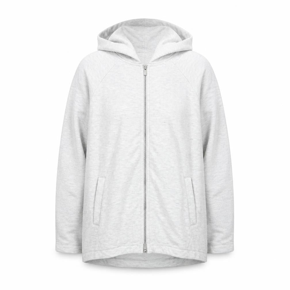 Front view of Sweaty Betty Grey Full Zip Hoodie unisex adults s lightweight cotton blend