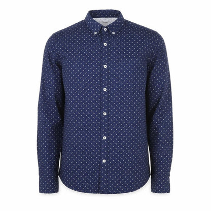 Burton Menswear London Men's Blue Geometric Long Sleeve Button-Up Shirt Size S