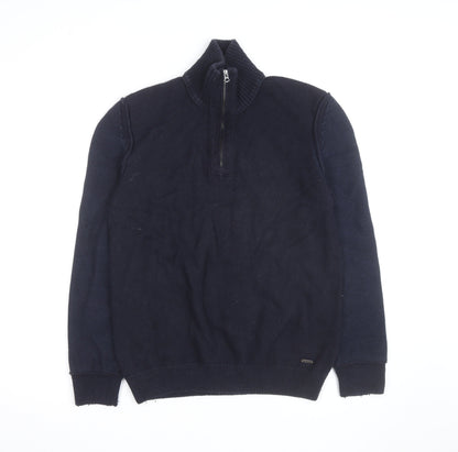 BOSS Hugo Boss Mens Blue Wool Blend Half Zip Jumper Size M