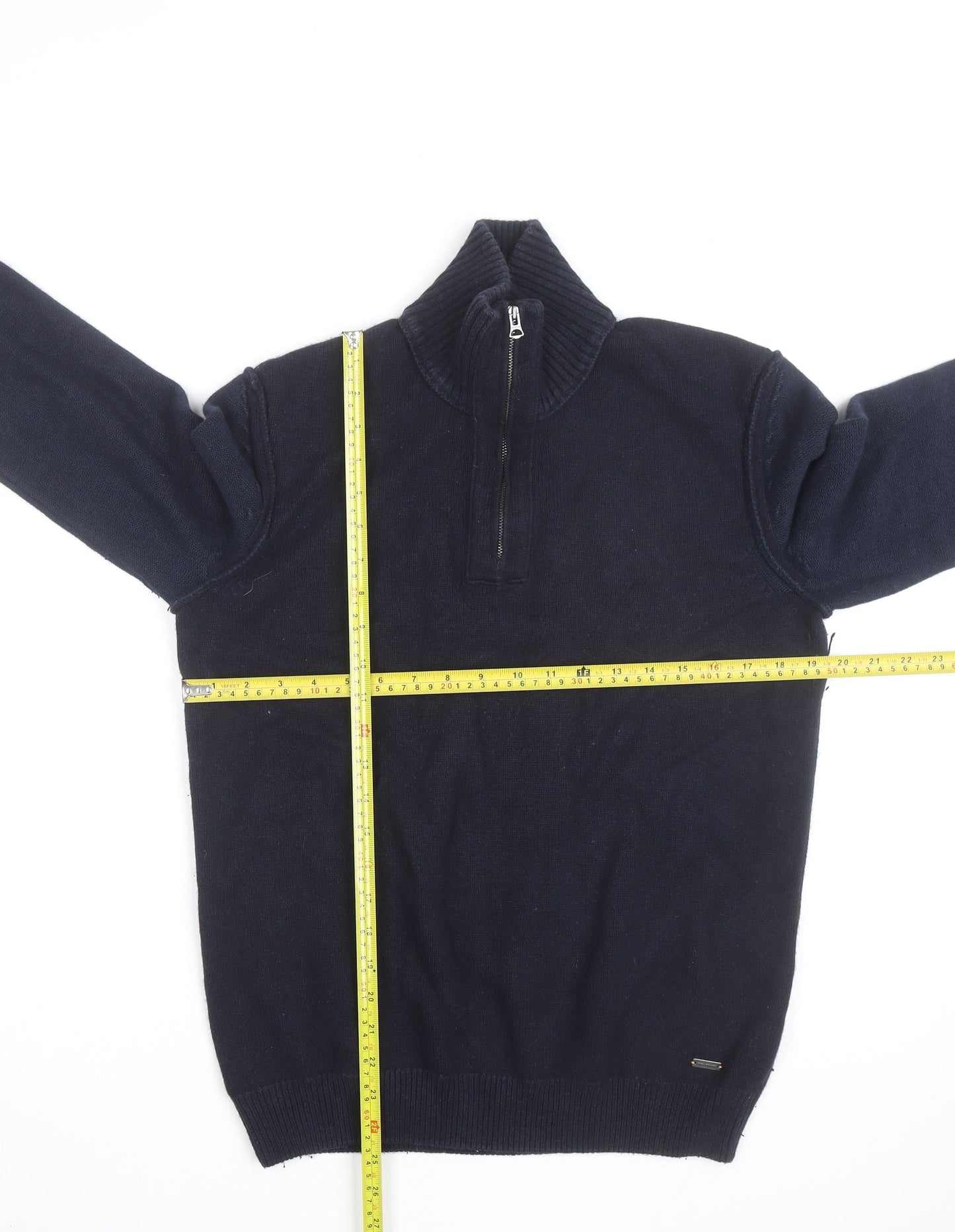 BOSS Hugo Boss Mens Blue Wool Blend Half Zip Jumper Size M