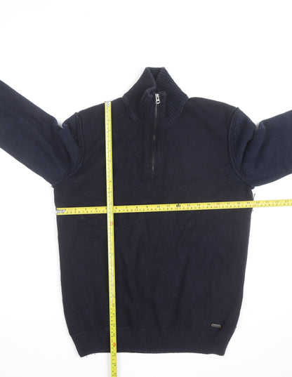 BOSS Hugo Boss Mens Blue Wool Blend Half Zip Jumper Size M