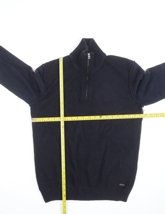 BOSS Hugo Boss Mens Blue Wool Blend Half Zip Jumper Size M