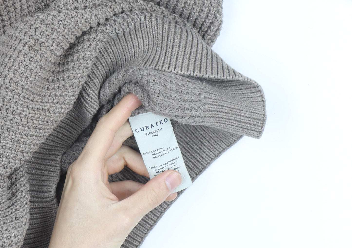 Curated Stockholm Men’s Beige Cotton Chunky Knit Jumper M