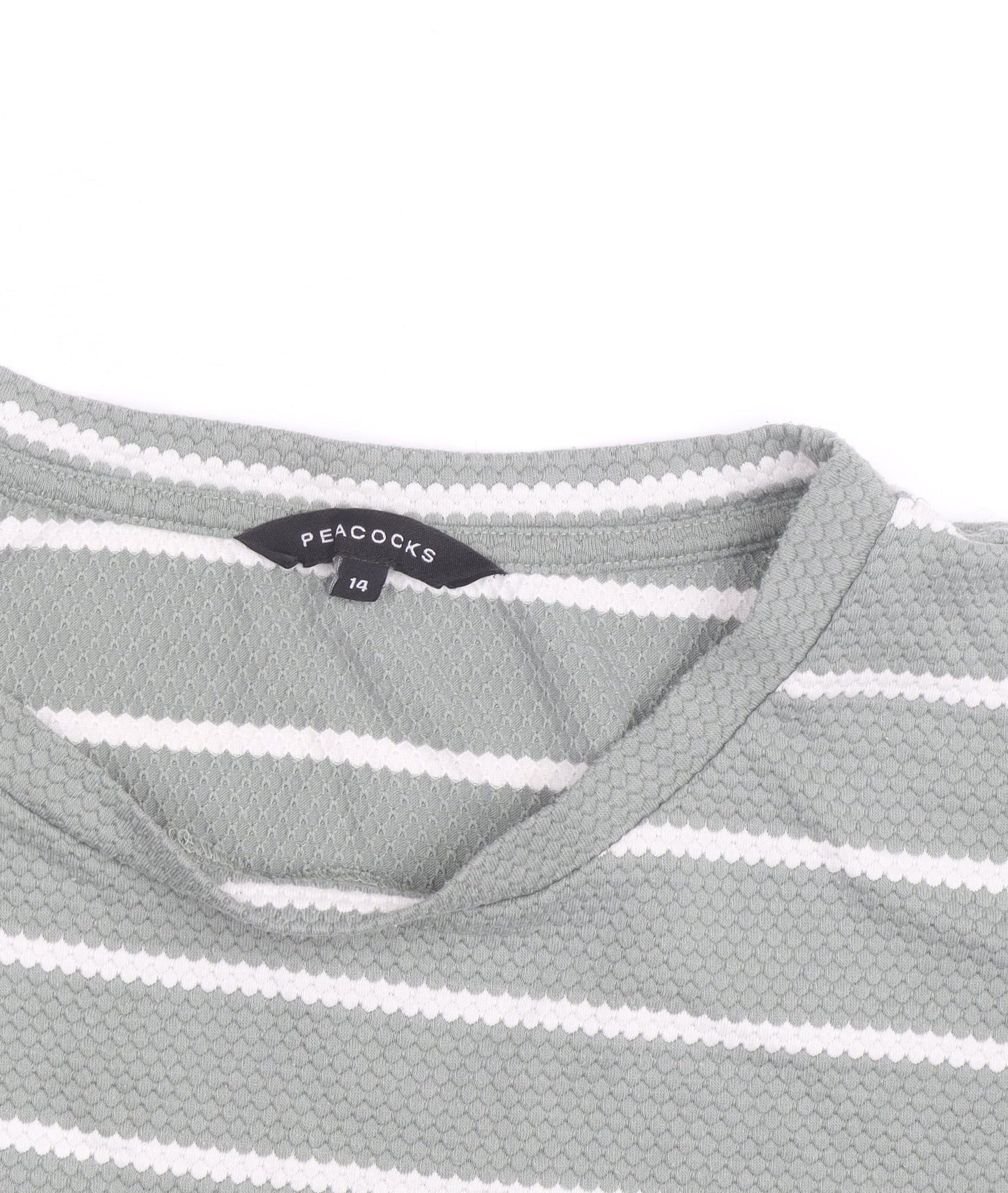 Peacocks Womens Green Striped Crew Neck 3/4 Sleeve Pullover Jumper Size 14