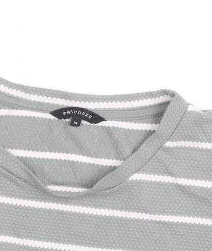 Peacocks Womens Green Striped Crew Neck 3/4 Sleeve Pullover Jumper Size 14