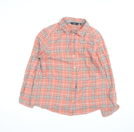 Isle Essentials Women’s Coral Check Button-Up Shirt Size 12 Cotton