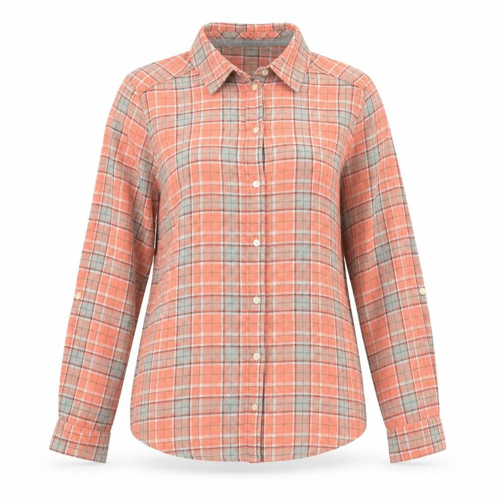Isle Essentials Women’s Coral Check Button-Up Shirt Size 12 Cotton