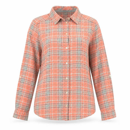 Isle Essentials Women’s Coral Check Button-Up Shirt Size 12 Cotton