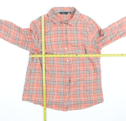 Isle Essentials Women’s Coral Check Button-Up Shirt Size 12 Cotton