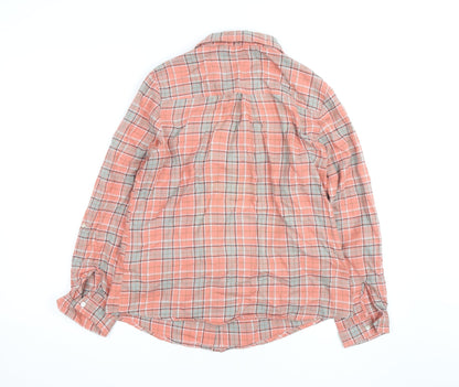 Isle Essentials Women’s Coral Check Button-Up Shirt Size 12 Cotton
