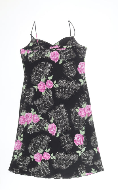 Ladies Women Black Floral Slip Dress Size 14 Sleeveless Summer