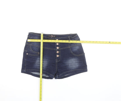 Miso Womens Blue Denim High Rise Button Front Hot Pants Shorts Size 12